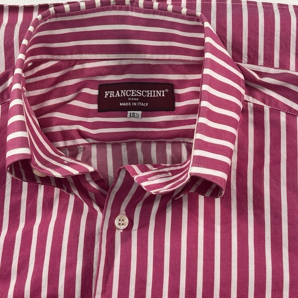 Franceschini Roma Pink White Stripe Dress Shirt 15.5‎ Made in Italy Cotton - Picture 3 of 9